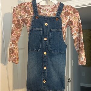 Levi's Blue Denim Overall Set with Floral Top
